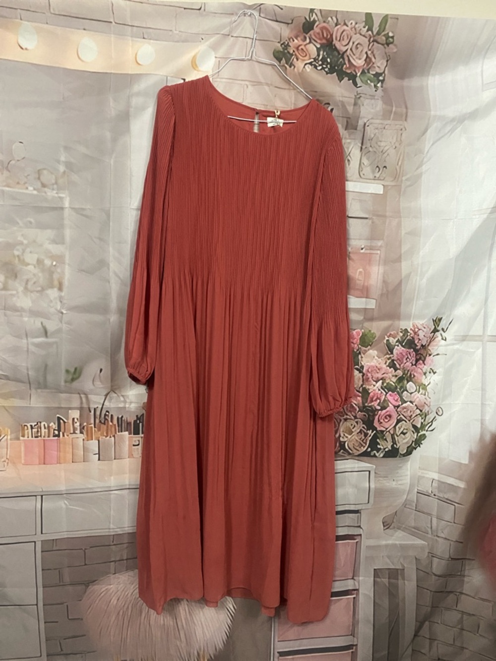 Wilfred Women's Rust Long Sleeve Pleated Midi Dress